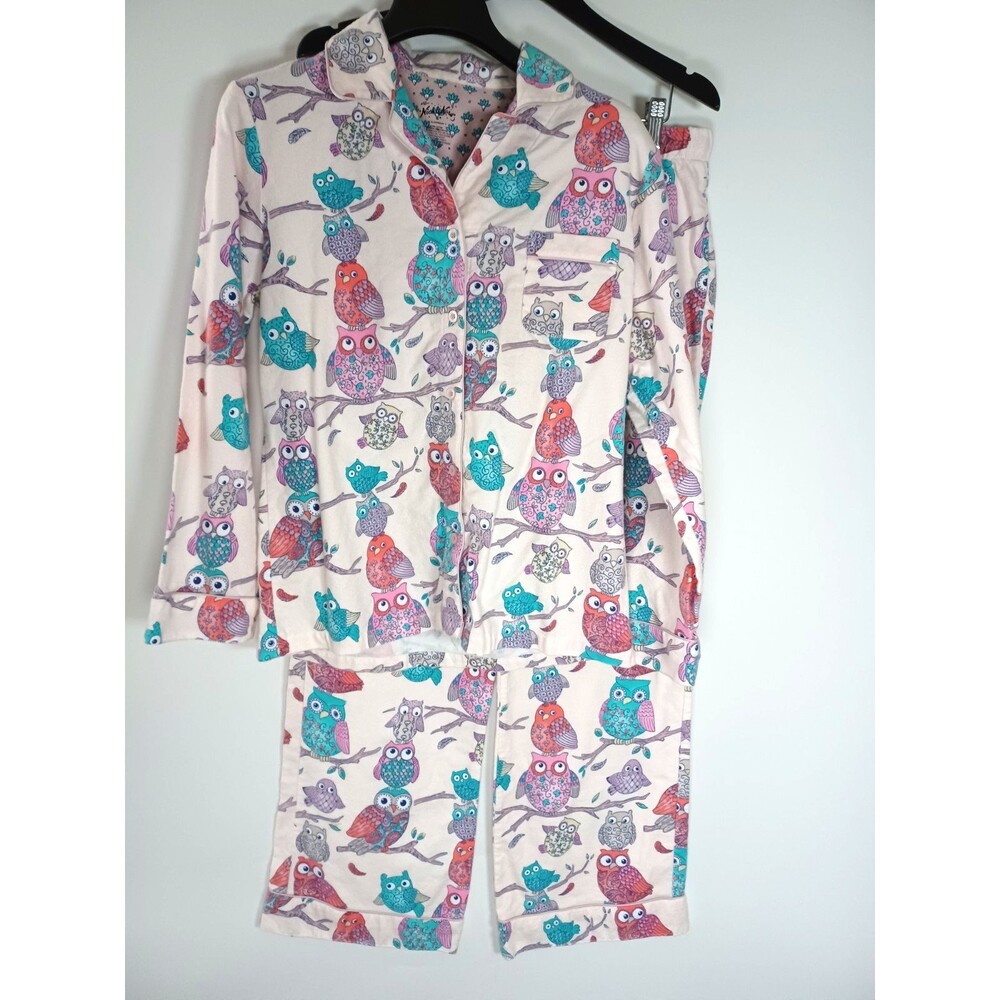 Nick & Nora Flannel Pajamas Winter Owl Print Set Medium Y2k Lounge Cozy